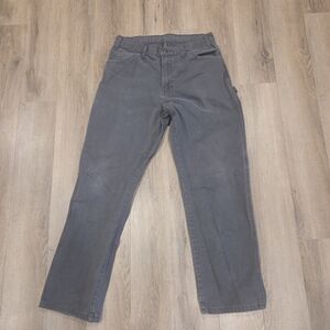 Dickies Carpenter Canvas Work Pants Mens 32x31 Gray 5 Pocket Hammer Loop Straigh